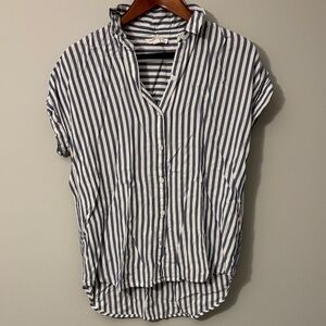 beachlunchlounge Navy and White Striped Button Down Shirt